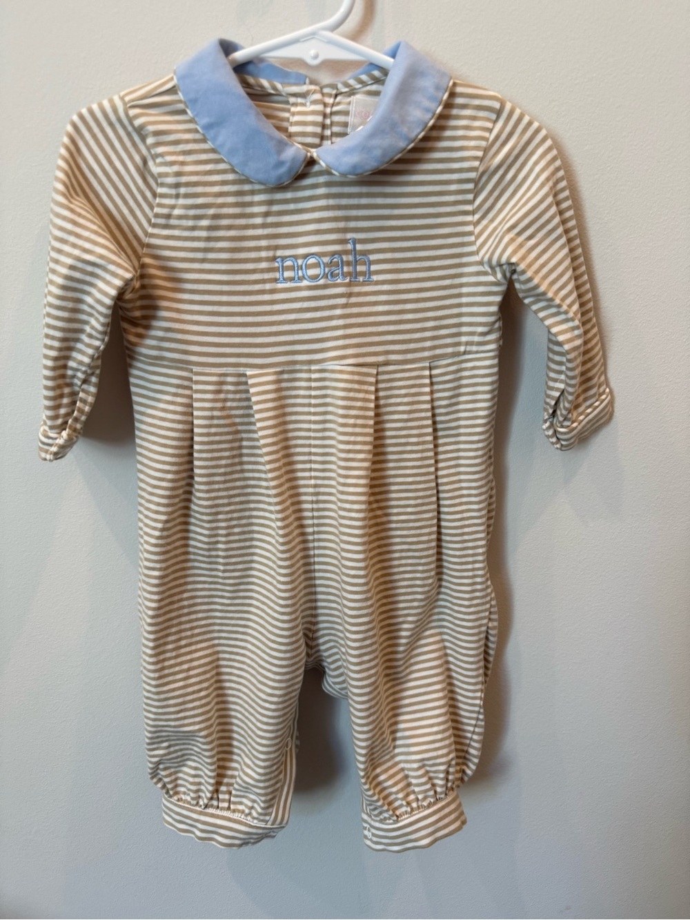 Cecil and Lou Boys 3M Noah Striped Long Romper Peter Pan Collar